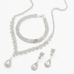 New 💯 Claire's Silver Cubic Zirconia Teardrop Jewelry Set - 3 Pack 👍