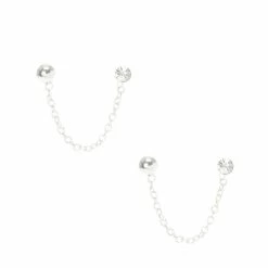 Hot Sale 🎁 Claire's Sterling Silver Crystal Connector Chain Stud Earrings ❤️