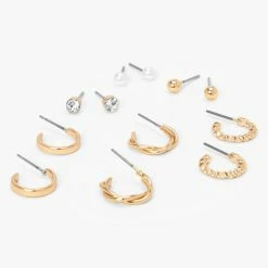 Hot Sale 👏 Claire's Gold Textured Hoop & Stud Earrings - 6 Pack 🌟