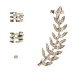 Cheapest 😉 Claire's Silver Leaf Ear Cuff & Stud Earring Set - 4 Pack 🛒