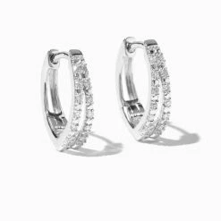 Claire’s Shop 13 Brand new ✨ Claire's Laboratory Grown Diamond Embellished 10MM Sterling Silver Double Hoop Earrings 👍