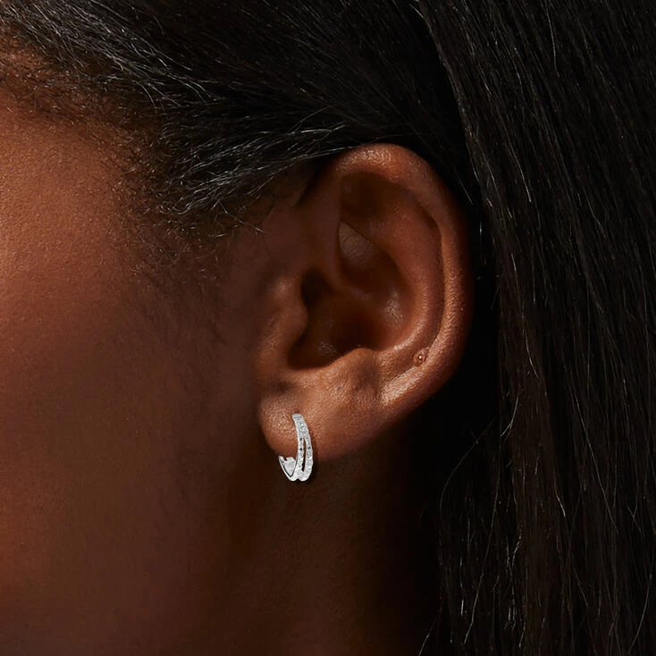 Brand new ✨ Claire's Laboratory Grown Diamond Embellished 10MM Sterling Silver Double Hoop Earrings 👍 2 Brand new ✨ Claire's Laboratory Grown Diamond Embellished 10MM Sterling Silver Double Hoop Earrings 👍 - Image 2